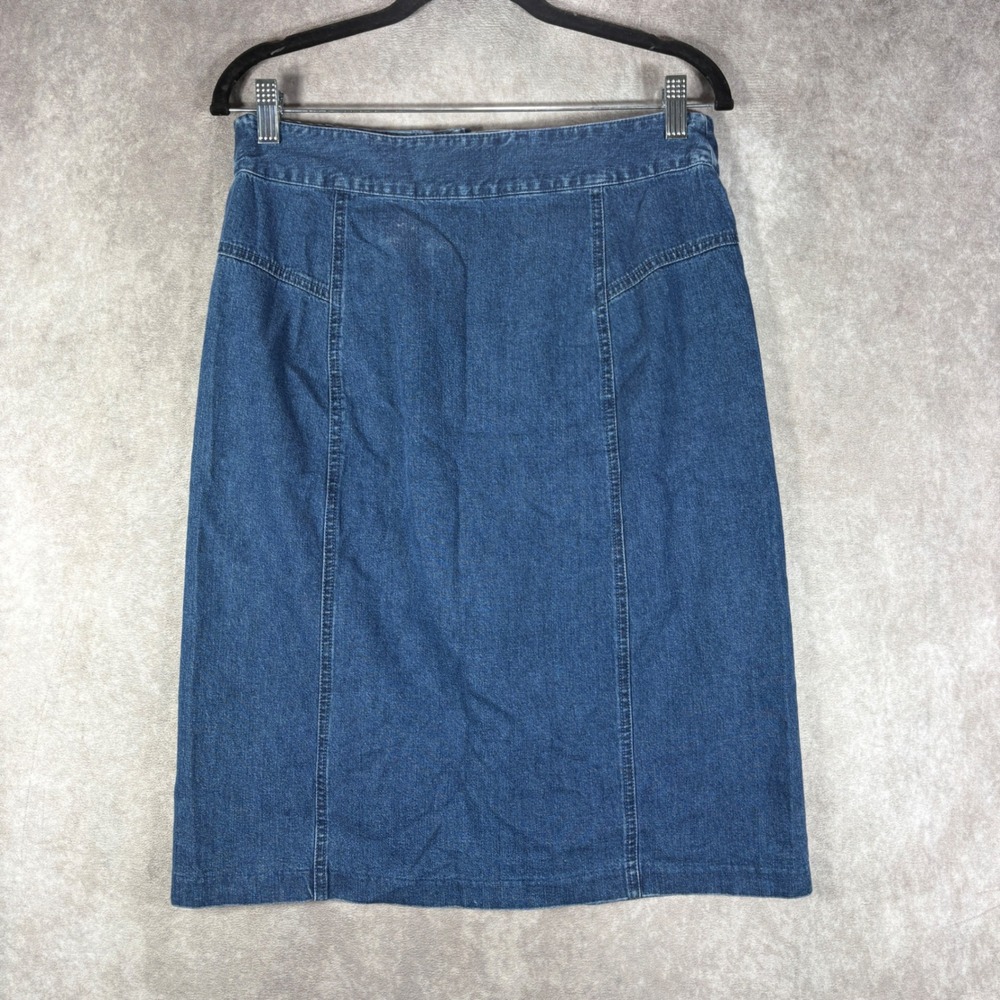 Orvis Denim Skirt Womens 8 Blue Midi Straight Cotton Casual Classic Modest